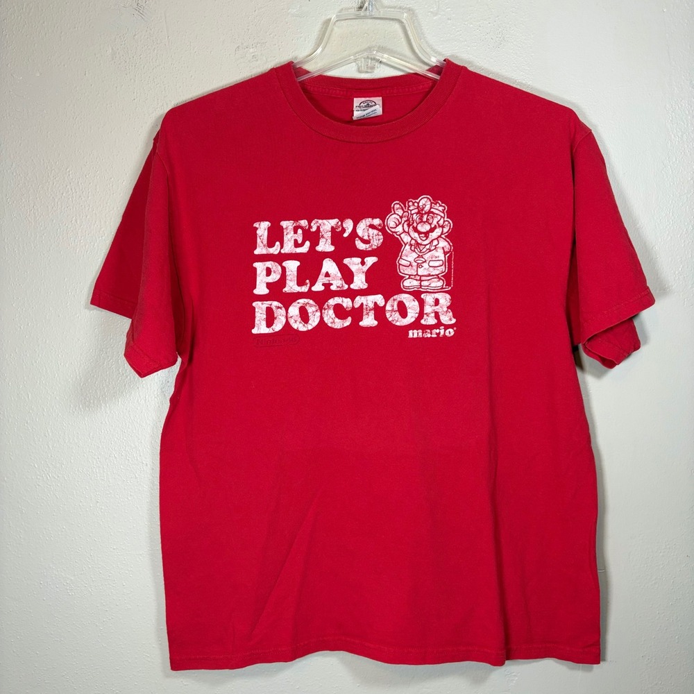Vintage 2001 Dr Mario Nintendo Shirt Mens Large Red Lets Play Doctor Delta Y2K